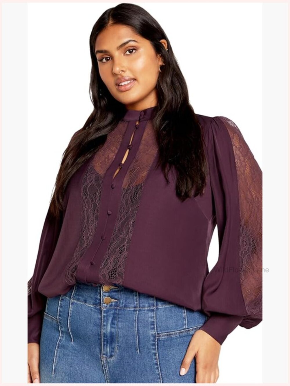 Plus Size Blouson Top with Lace Detailing Relaxed Fit